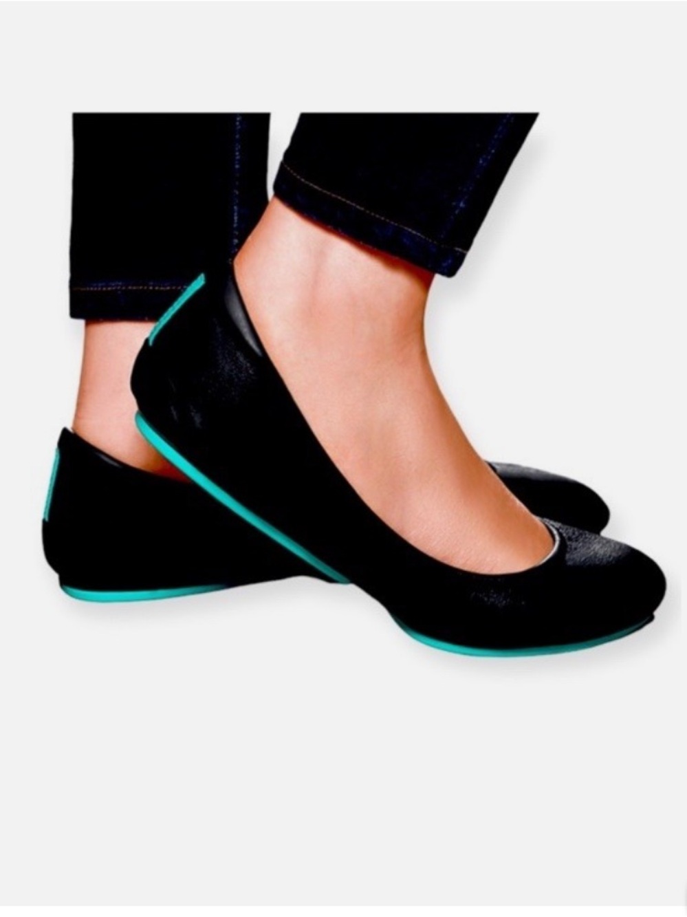Tieks by Gavrieli Black Teal Leather Ballet Flats Foldable Shoes Size 9